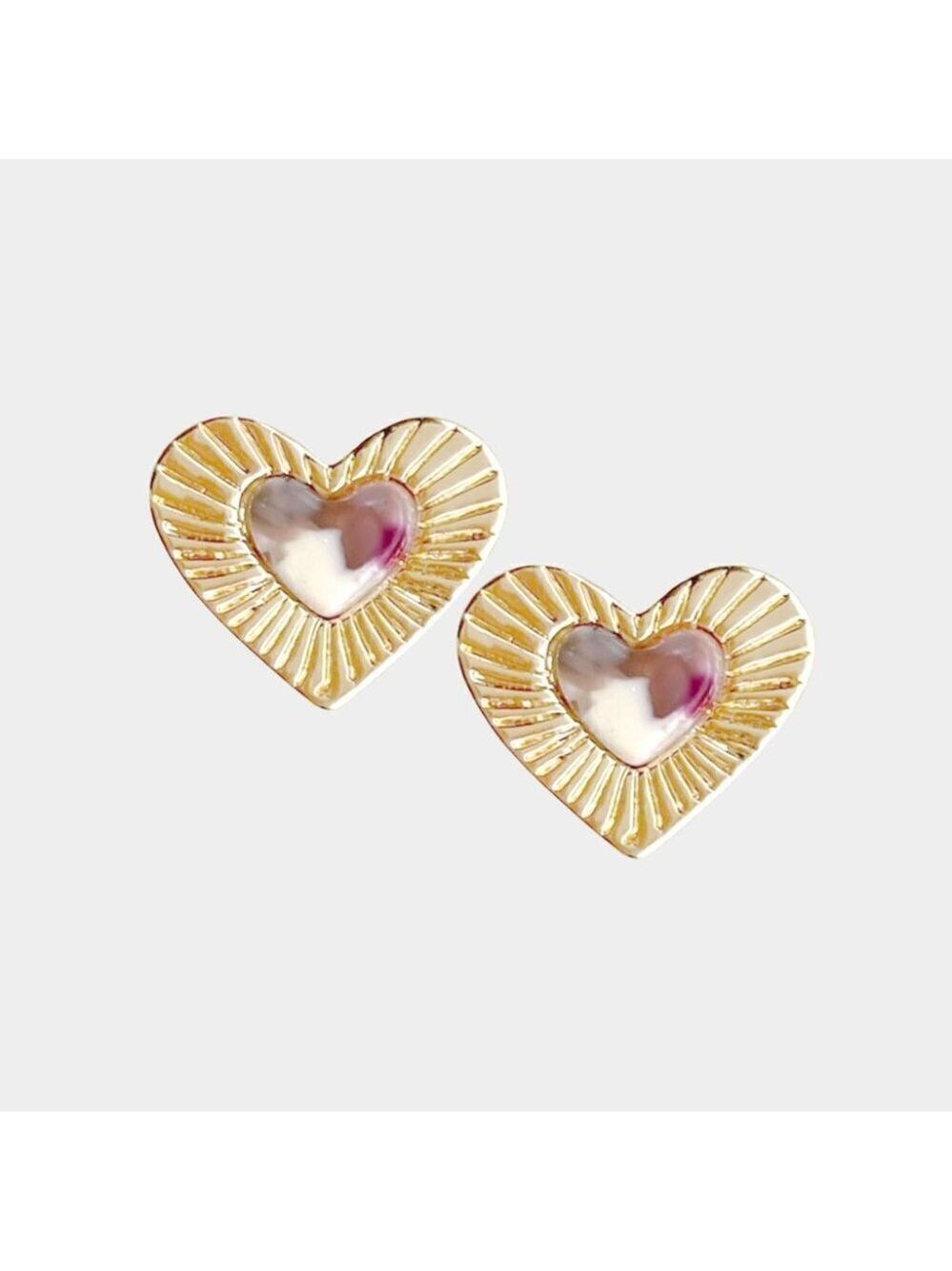 NEW Small Heart Boho Gold Stud Earrings Celluloid